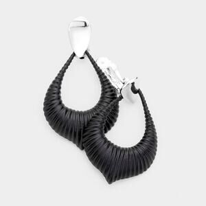 Clip on 2 3/4" large silver and black painted indented pointed end earrings